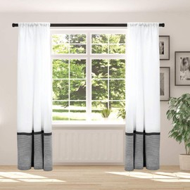 HALL & PERRY Window Curtain (2 Panels) Modern Farmhouse Style with Rod Pocket - White with Black Stripes for Living Room or Bedroom, 54 x 84 inch, Set of 2