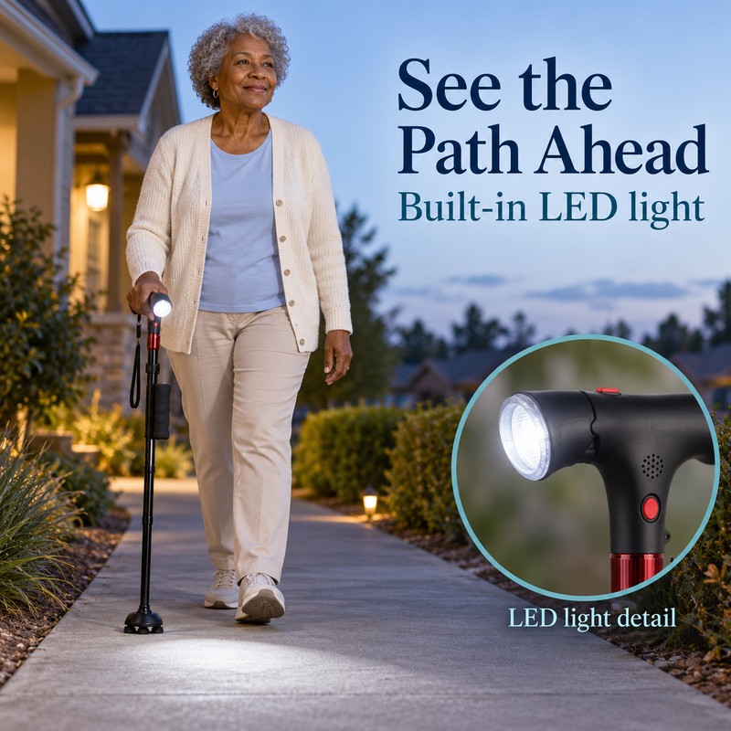 Collapsible Telescopic Folding Cane Elder Cane LED Walking Trusty Sticks