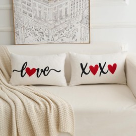 HOMFREEST Valentines Day Pillow Covers 12x20 Inch XOXO Love Embroidery Decorative Throw Pillows Farmhouse Romantic Patio Happy Valentine Cushion Case for Sofa Couch Home