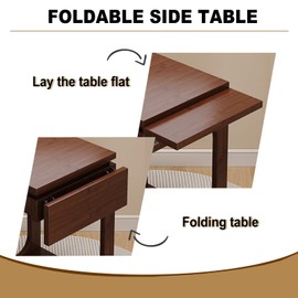 ZELLOXY Wood C-Shaped End Table, Mobile Couch Side Table with Adjustable Tilting Top, Laptop Side Table with 5 Tilt Angle Adjustments, TV Tray Table with Rolling Wheels, Storage Shelf