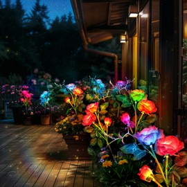 Anordsem Rose Lights Solar Powered for Women: Garden Light Waterproof for Yard Decorations Outdoor - Flower Lamp Colorful Lighting Cemetery Decor - Valentine's Mother's Day Gifts for Mom Wife