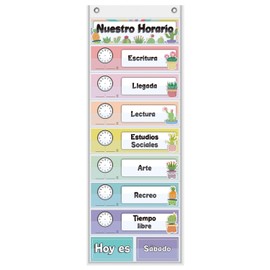 Spanish Daily Schedule Pocket Chart for Classroom- a Versatile and Engaging Tool to Help Students Stay Organized and on Track Throughout The Day (White)