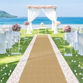 Aisle Runner for Wedding Ceremony 30 Ft x 34In 2000 Pcs White Fake Petals Wedding Decorations Linen Runway Carpet with Lace for Beach Garden Church Reception Craft Outdoor Indoor (30 Ft x 34In)