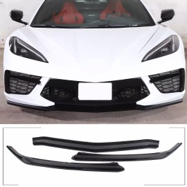 MXtech-23 For Corvette C8 2020-2025 ABS Gloss Black Front Bumper Lip Kit Splitter Exterior