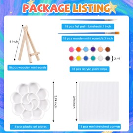 18 Set Mini Acrylic Canvas and Easel Painting Kits for Kids 4x4Inch Mini Stretched Canvas with Easel 2Pcs Acrylic Paint Strips Palettes Painting Brushes Gifts for Adults Beginner Birthday Party