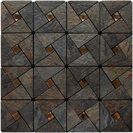 DICOFUN 1 Sheet Rustic Slate Look Peel and Stick Backsplash Tile, Mixed Glass Self-Adhesive Mosaic Tiles, Stainless Steel Stick on Wall Tiles for Kitchen and Bathroom Backspalsh, Mirror Decor