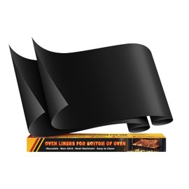 2 Pack Oven Mats for Bottom of Oven, 17"x25" Heavy Duty Non-Stick Oven Liner, Reusable Heat Resistant Grill & Baking Mat, BPA/PFOA Free Roaster Liners, Fits Electric/Gas Ovens & Air Fryers (Black)