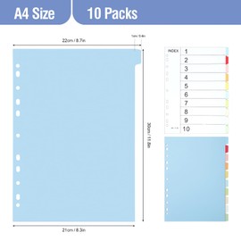 File Dividers A4, 10 Pack 10 Part Folder Dividers Coloured Multi Hole Punched A4 Dividers Tabbed Index Divider for Lever Arch Files Ring Binders Office School Index Dividers
