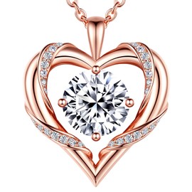 Beam & Bask Heart Pendant 2 Ct Moissanite Necklaces for Women, 18K Rose Gold Plated Anniversary Romantic Gifts for Wife, S925 Jewelry Birthday Gifts for Her Girlfriend Mom