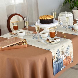 Thanksgiving Fall Table Runner-Cotton Linen- 70 Inch Holiday Dresser Scarves, Blue Orange Grey Pumpkin Maple Leaf Rustic Tablerunner for Kitchen Coffee/Dining Bedroom Living Room Dinner Scarf Décor