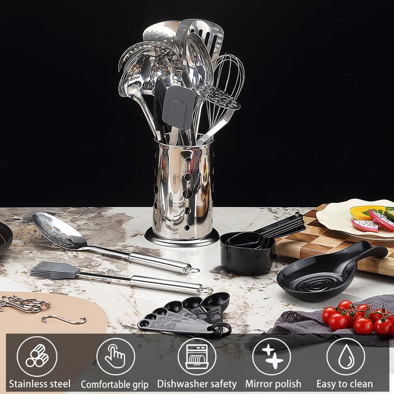 Reanea Kitchen Utensils Set, 39 Pieces Stainless Steel Cooking Utensils