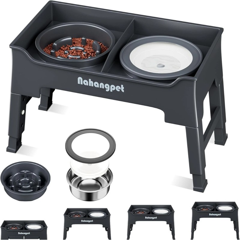 NAHANGPET 2-in-1 Elevated Slow Feeder Dog Bowls for Food and