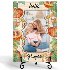 Zgogy Hello Pumpkin Thanksgiving Picture Frame, Wooden Photo Frame with Stand for Fall Gifts Desktop Use, Home Office Desk Decorations, Appreciation Gifts For Dad, Mom, Grandparents-87