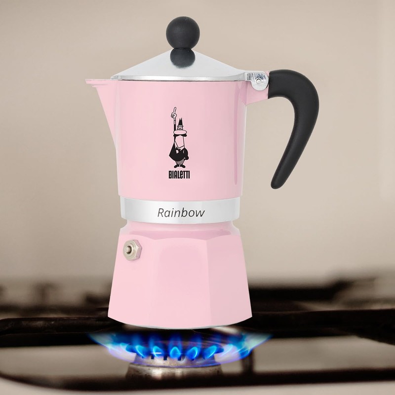 Bialetti Rainbow Cafetera, 3 tazas, rosa