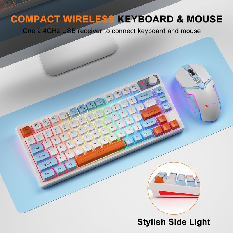 BlueFinger 75% Wireless Gaming Keyboard and Mouse with Smart Display,
