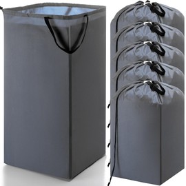 SilTriangle 5 Pcs Travel Laundry Bag with Handles and Drawstring Large Nylon Laundry Bag 27. 5 x 34. 5'' Washable Dirty Clothes Organizer Sack Fit Hamper or Basket for Storage(Gray)