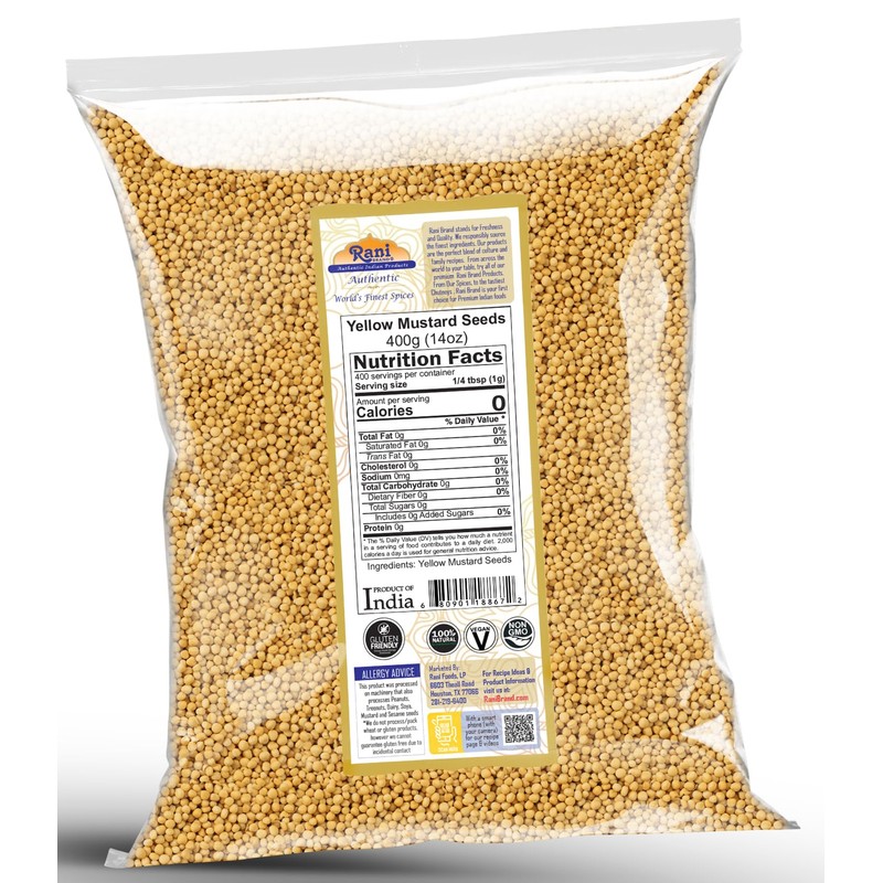 Rani Yellow Mustard Seeds Whole Spice 14oz (400g) ~ Ideal