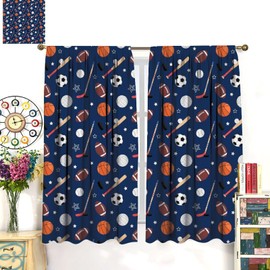 ShiTingYu Kids Sports Curtains, Cartoon Basketball Soccer Baseball Hockey Golf Ball Rugby Theme Teenage Kids Boys Window Treatments for Bedroom Kitchen Living Room Blackout Drapes 42x45 Inch