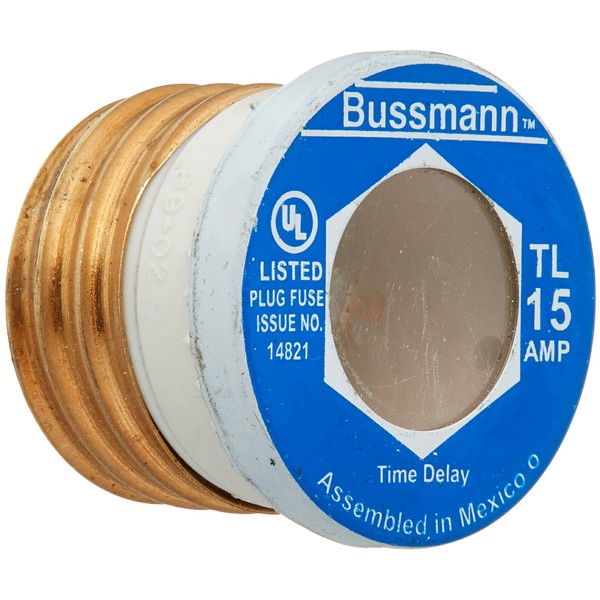 Bussmann BP/TL-15 15 Amp Time Delay, Loaded Link Edison Base Plug Fuse, 125V UL Listed Carded, 3-Pack