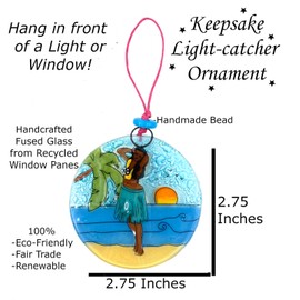 Ruth's Ethical Goods Hula Dancer Christmas Tree Ornament - Art Glass Light Catcher Hawaii Gift Ocean