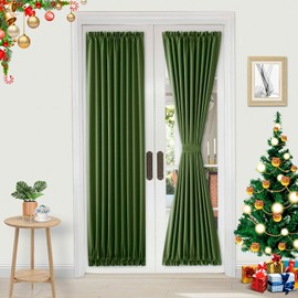 DWCN French Door Curtains – Rod Pocket Thermal Blackout Curtain for Doors with Glass Window, Kitchen and Patio Doors for Privacy, 25 X 72 Inches Long, 1 Curtain Panel with Tieback, Olive Green