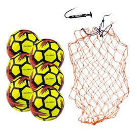 Select Classic V21 Soccer Ball, 6-Ball Team Pack with Ball Net and Ball Pump, Yellow, Size 5