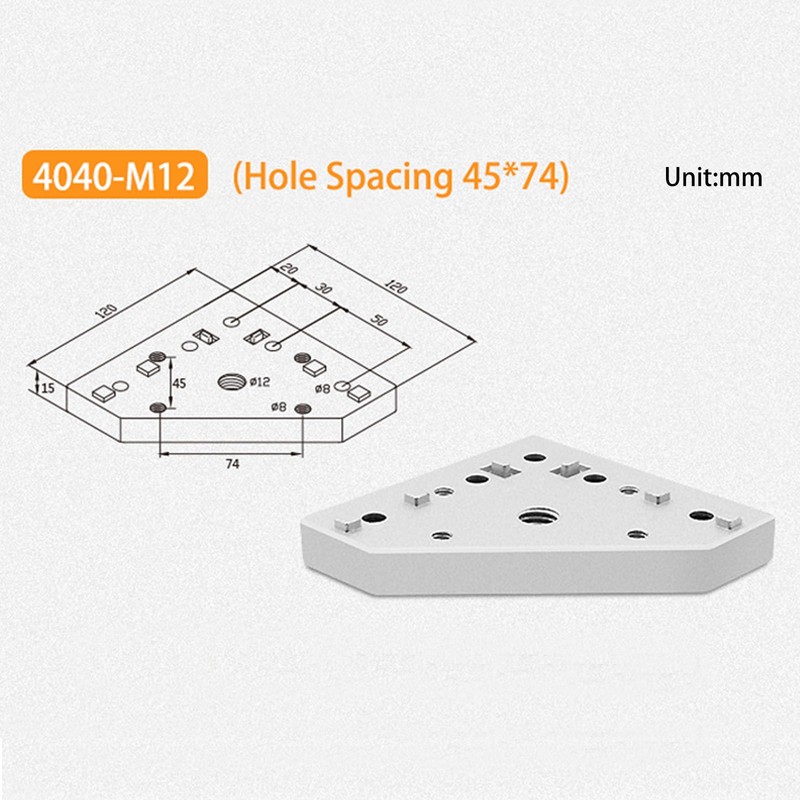 4040 Series 45x74mm M12 Aluminum Connection Corner Bracket Joint Plate