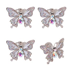 Sdjdhej Rhinestones Butterfly Knobs Handle Cabinet Knobs 4 Pcs Furniture Decorative Pull Handle Door Handles Single Hole Pulls Handles for Cabinet Drawer Living RoomBedroom Dresser (Silvery)