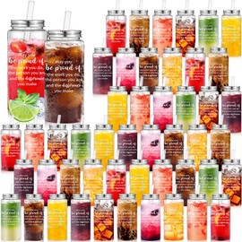 Pickmesh 48 Pcs Thank You Cups Bulk 13.5 oz Appreciation Tumbler with Straw Lid Reusable Plastic Cups for Employees Iced Coffee Inspirational Water Bottle Cold Drink for Birthday (Proud)