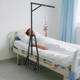 Kreiaoer Trapeze Bar for Bed Mobility, Heavy Duty Bedside Pull Up Bar with 330 lbs Capacity, Height Adjustable Pull Up Assist Bar with Handle & Lanyard for Seniors, Disabled, Home (Black)