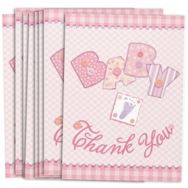 Unique Baby Stitching Thank You Note Cards, 5.5” x 4”, Pink