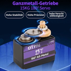 15 kg Digital Servo with High Torque Metal Gearbox RC Servo Motor, 6 V, 180°, for RC Car 1/10 1/8 Aircraft Boat Robot Helicopter [1 Piece]