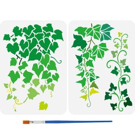 FINGERINSPIRE 2 Pcs Ivy Pattern Stencils with a Paint Brush 11.7x8.3Inch Ivy Vine Painting Stencils Reusable Plant Vine Decoration Stencils Plant Themes Vine Cluster Template for Wood Wall DIY