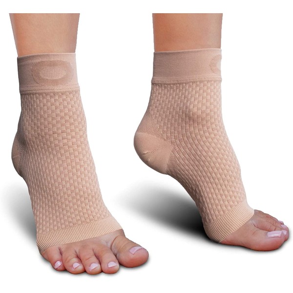 Plantar Fasciitis Sock with Arch Support for Men & Women - BEST Ankle Compression Socks for Foot and Heel Pain Relief - Better than Night Splint Brace, Orthotics, Inserts, Insoles (XXL, Beige / Nude)
