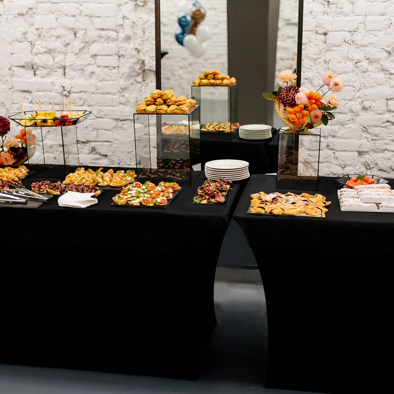 Grantop Black Stretchable Spandex Tablecloth, 4FT Tight Fitted Stretchy Table