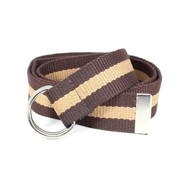 Canvas Web Belt D-Ring Buckle 1.25" Wide Metal Tip Mulit-Color (Brown/Light Brown-M)