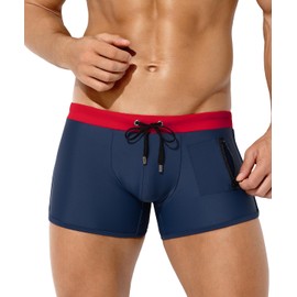 Arjen Kroos Men's Swim Briefs Quick Dry Square Leg Swimsuit Beach Trunk Swimwear with Pockets