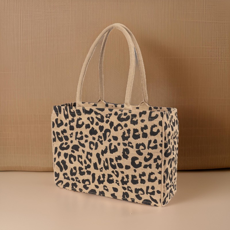 KAF Home Jute Market Tote Bag, Leopard Print, Durable Handle,