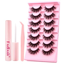 Fadlash Half Eyelashes Kit 3 Pieces, Half Eyelashes Wispy Cat Eye with Eyelash Glue and Tweezers, Natural and Wispy Half Eyelashes, DIY Lash Kit at Home (XH42)