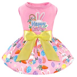 XPUDAC Happy Easter Day Dog Dress for Small Dogs Girl Bunny Eggs Tulle Holiday Pet Outfit, Cat Costume -Medium