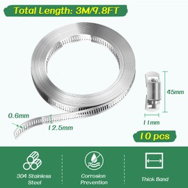 Bolatus Hose Clamp 3 Meters/9.84 Feet, Hose Clips 304 Stainless Steel DIY Worm Clamp with 10 Pcs Fasteners Adjustable Hose Pipe Clips Large Pipe Clamps Assortment for Tube and Fuel Line