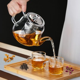 Glass Tea Pot with Infuser and Lid, Heat Resistance Borosilicate Glass Tea Kettle for Gas Stovetop, Suit for Blooming and Loose Leaf Tea, 32 fl oz