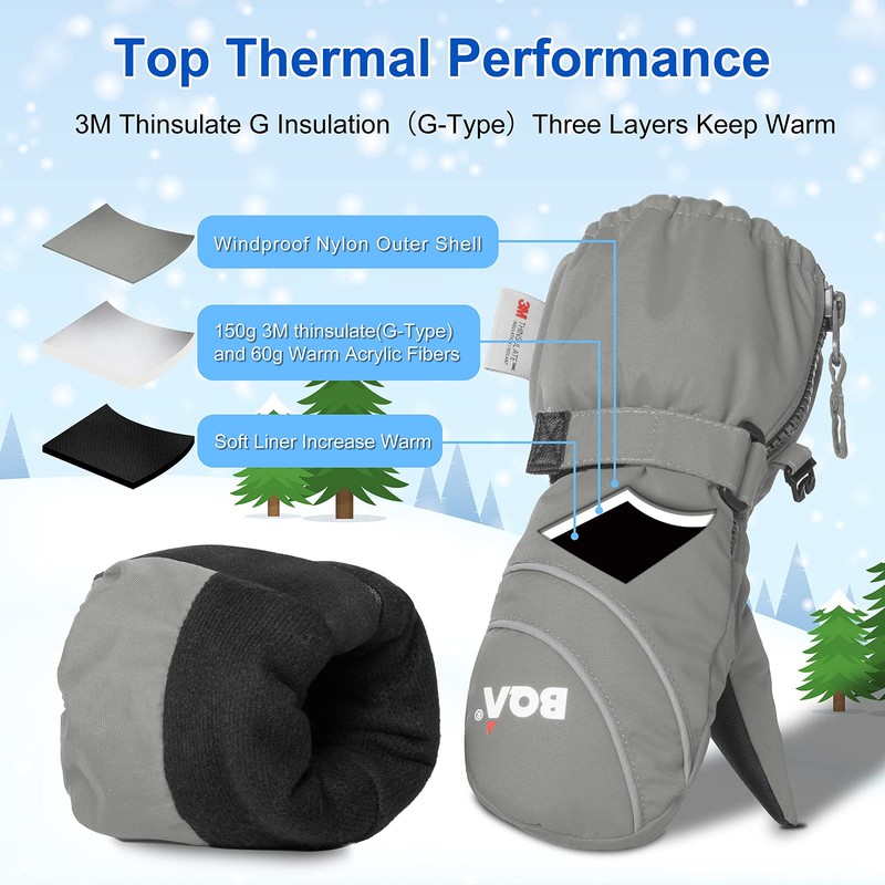 BQA Children's Ski Gloves Mittens Waterproof and Windproof Ski Gloves,