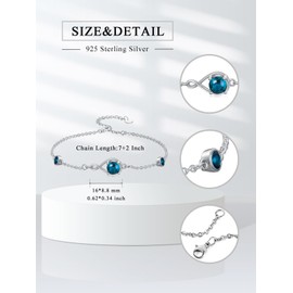 Seiyang Infinity Birthstone Link Bracelet for Women 925 Sterling Silver Adjustable Infinity March Aquamarine Bracelet Anniversary Birthday Jewelry Gift,Chain Length 7"+2" Extend