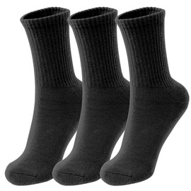 AQshop Women's Socks, Warm, For Work, Work Foot, Thick Sole, Cold Protection, Cotton, 83% Cotton,(Crew Length), Set of 3 Pairs, Black