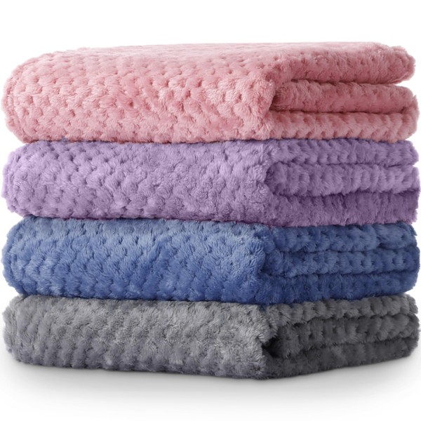 Reginary 4 Pack Fuzzy Blanket 30 x 40'' Waffle Flannel