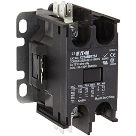 Eaton C25ANB125A Compact Definite Purpose Contactor, 1 Pole, Binding Head Screws, Quick Connect Terminals, 25A Inductive Current Rating, 2 Max HP Rating at 115V, 3 Max HP Rating at 230V, 120VAC Coil Voltage