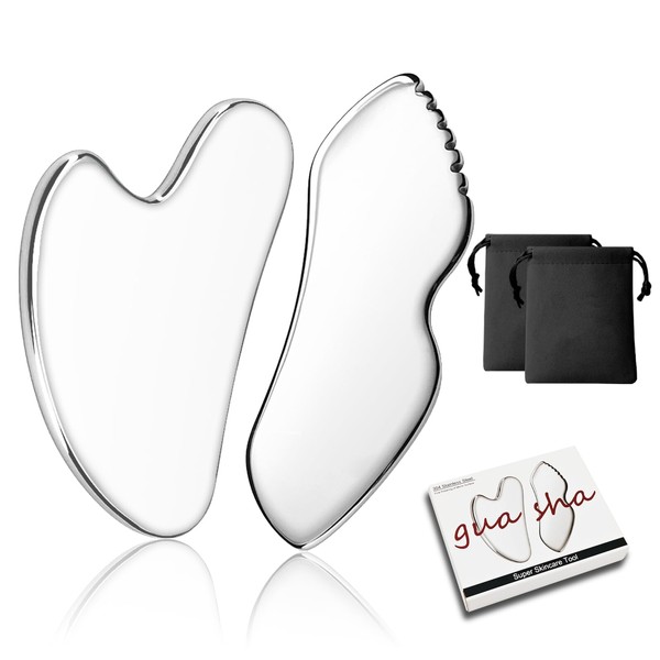 Stainless Steel Gua Sha Facial Tool, 2-Pack Guasha Scraping Massage