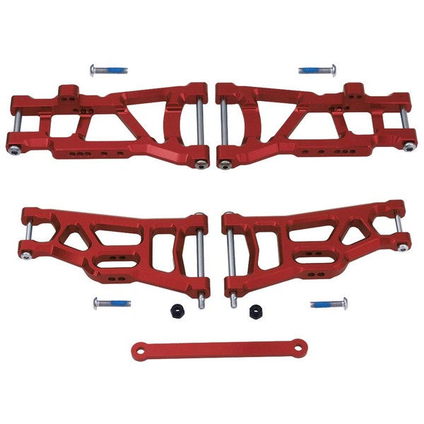 HobbyPark Aluminum Front & Rear Suspension A-Arms Set,Tie Bar for 1/10 Traxxas Slash 2WD RC Car Upgrade Parts Hop Ups, Replacement of 2555 3631 2532,Red