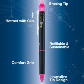 Pilot FriXion Synergy Clicker Erasable Gel Pen, Extra Fine Point, 0.5mm, Black Barrel, Pink Ink, Single Pen